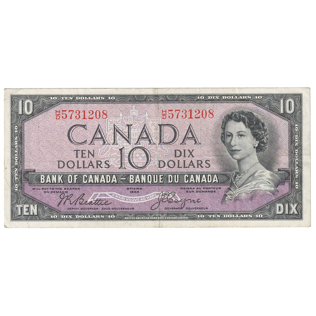 BC-32b 1954 Canada $10 Beattie-Coyne, Devil's Face, H/D, VF-EF (VF30)