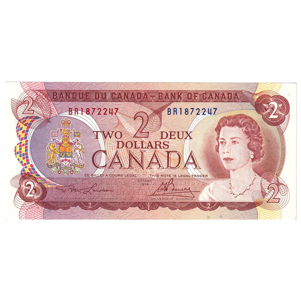 BC-47a 1974 Canada $2 Lawson-Bouey, BR, Almost Uncirculated (AU50)