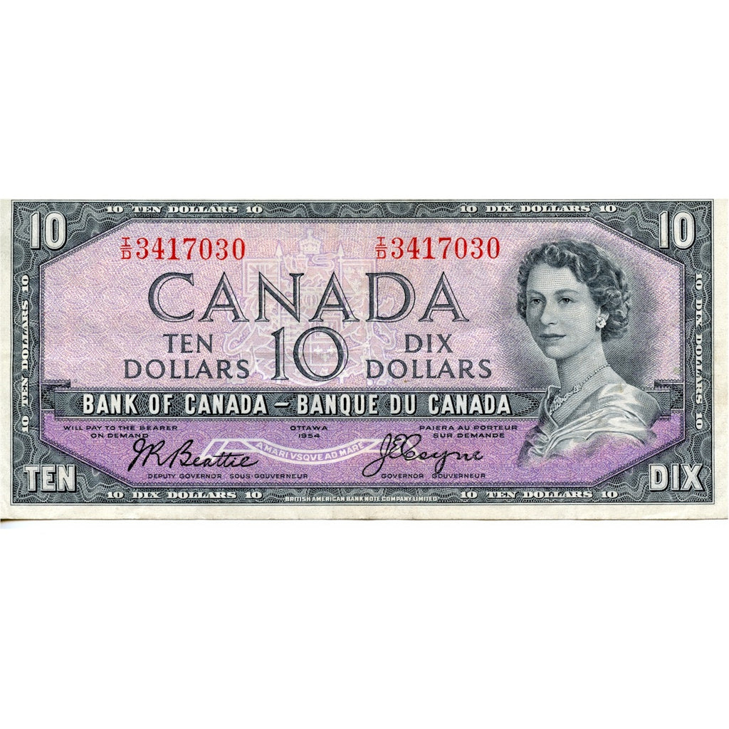 BC-32b 1954 Canada $10 Beattie-Coyne, Devil's Face, I/D, VF