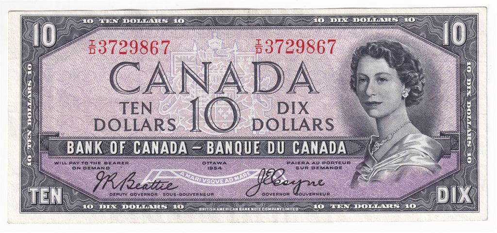BC-32b 1954 Canada $10 Beattie-Coyne, Devil's Face, I/D, VF-EF