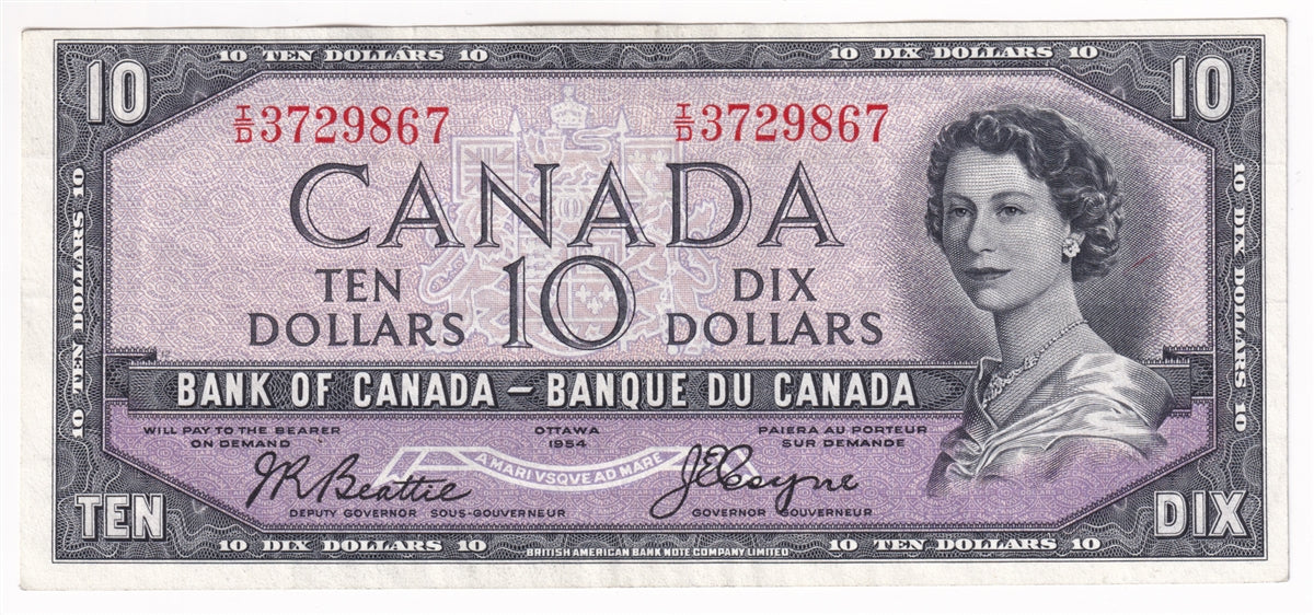 BC-32b 1954 Canada $10 Beattie-Coyne, Devil's Face, I/D, VF-EF