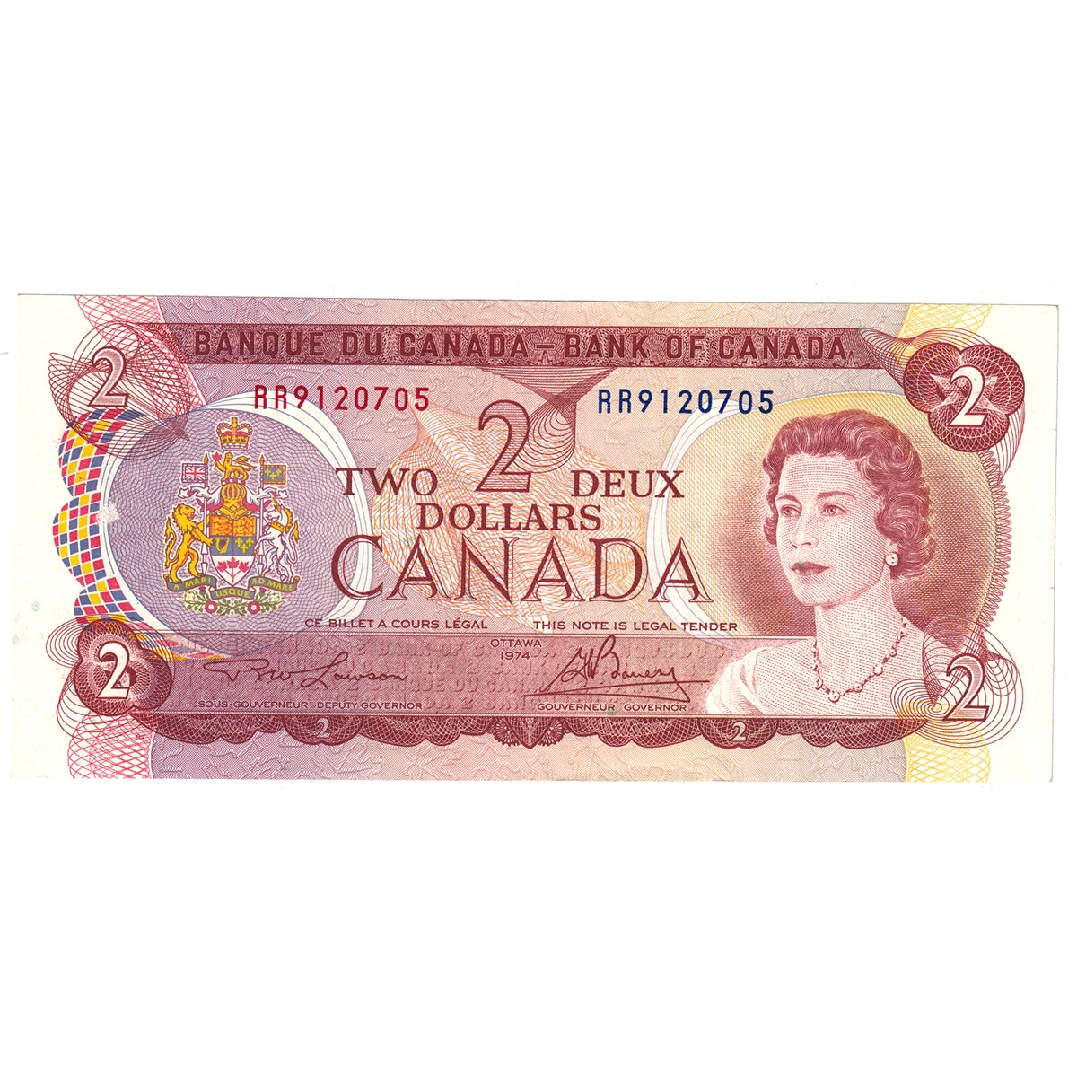 BC-47a 1974 Canada $2 Lawson-Bouey, RR, Almost Uncirculated (AU50)