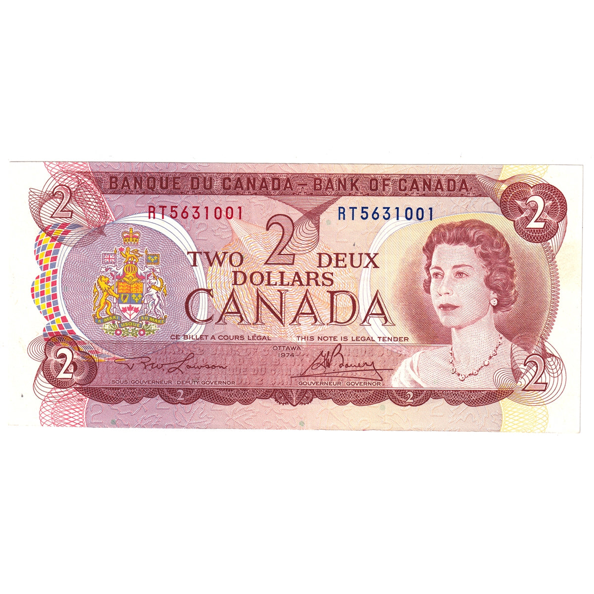 BC-47a 1974 Canada $2 Lawson-Bouey, RT, Almost Uncirculated (AU50)