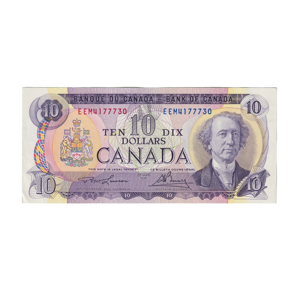 BC-49c-i 1971 Canada $10 Lawson-Bouey, EEM, AU-UNC (AU55)