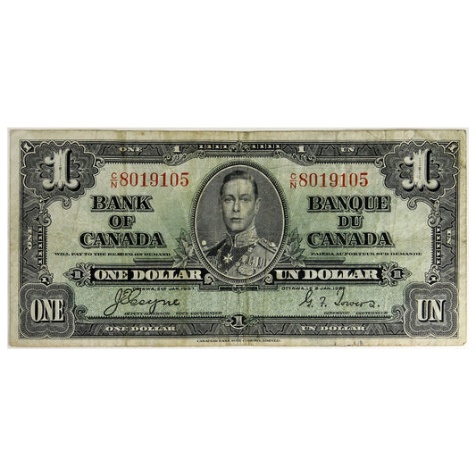 BC-21d 1937 Canada $1 Coyne-Towers, C/N, F-VF