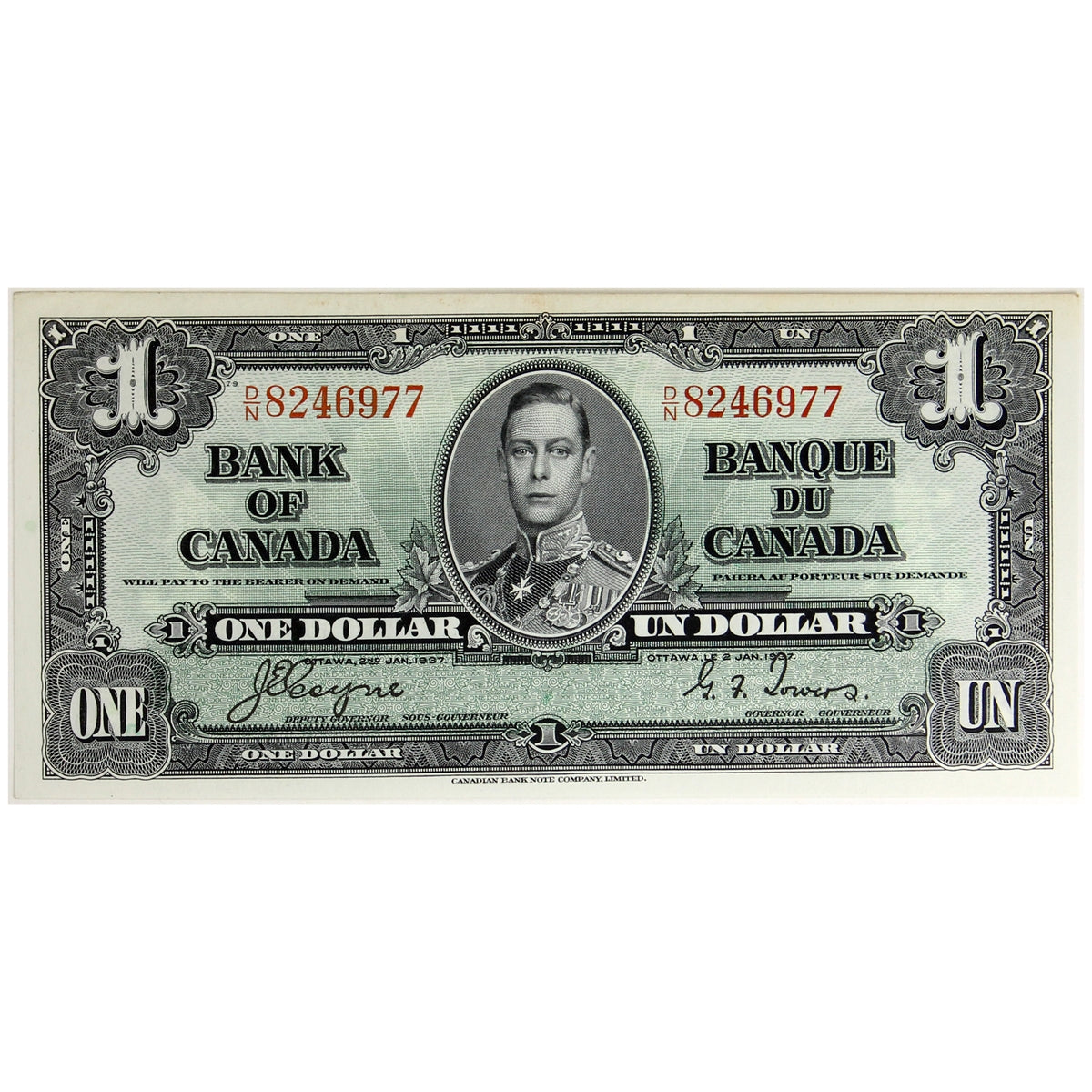 BC-21d 1937 Canada $1 Coyne-Towers, D/N, Almost Uncirculated (AU50)