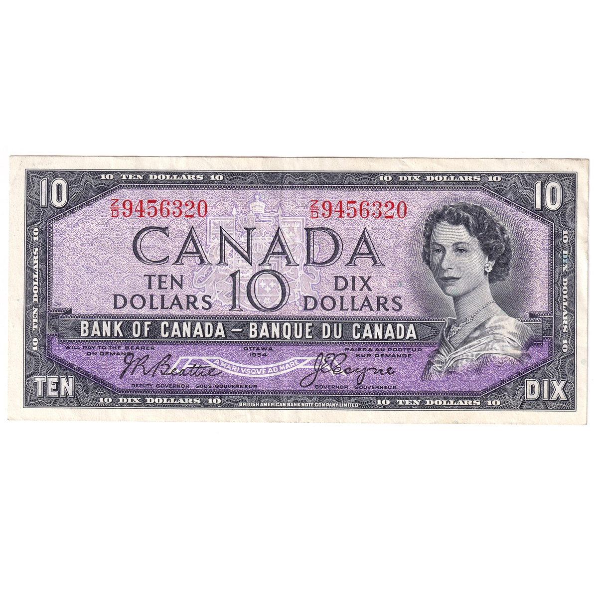 BC-40a 1954 Canada $10 Beattie-Coyne, Z/D, VF