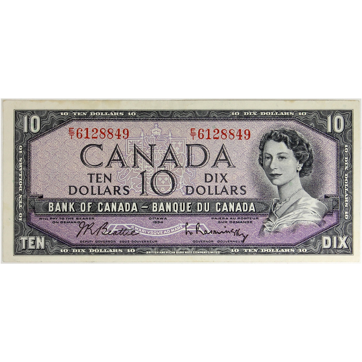 BC-40b 1954 Canada $10 Beattie-Rasminsky, E/T, VF-EF (VF30)
