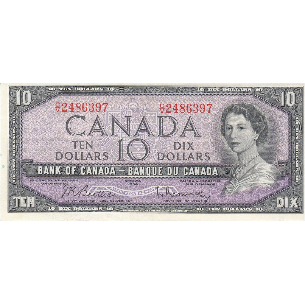 BC-40b 1954 Canada $10 Beattie-Rasminsky, C/V, Extra Fine (EF40)