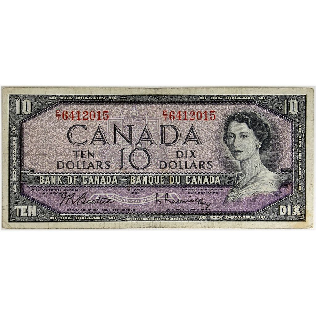 BC-40b 1954 Canada $10 Beattie-Rasminsky, E/T, Fine (F12)