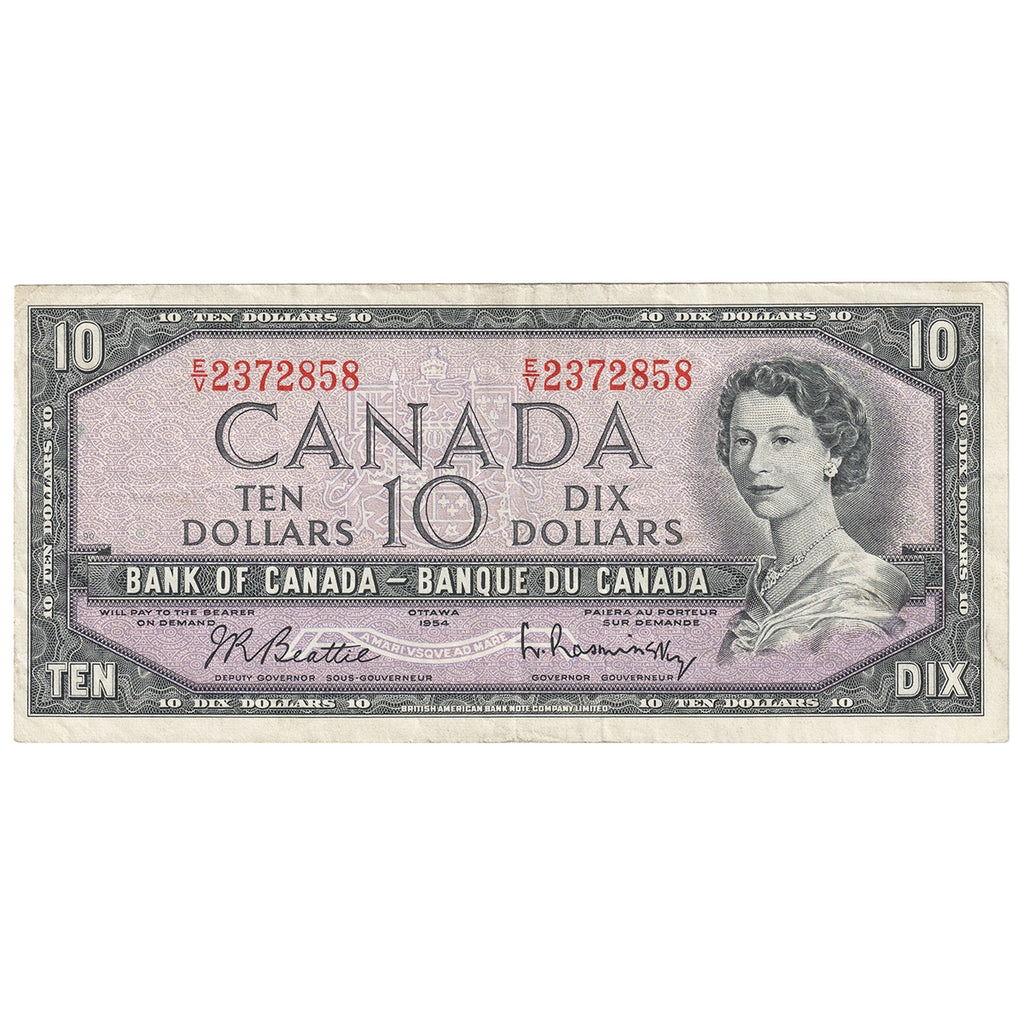 BC-40b 1954 Canada $10 Beattie-Rasminsky, E/V, VF-EF (VF30)