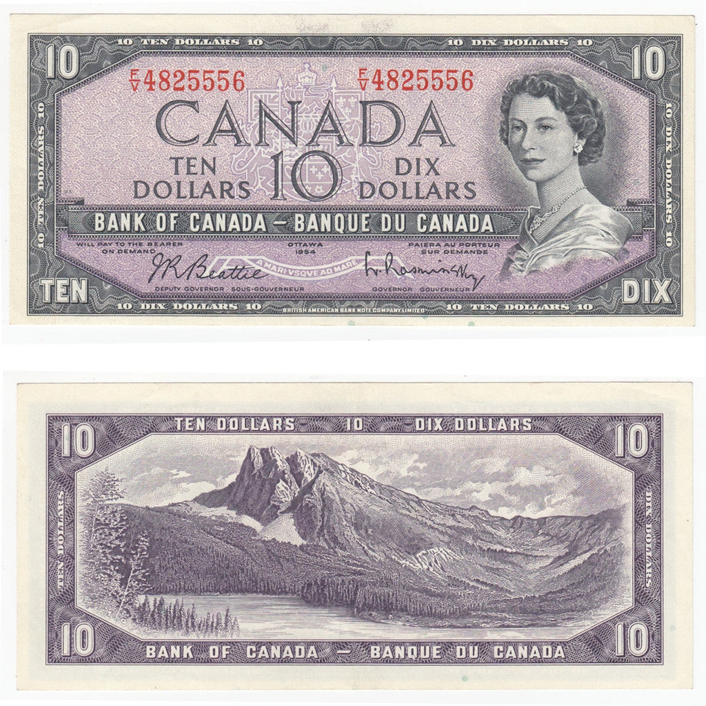 BC-40b 1954 Canada $10 Beattie-Rasminsky, F/V, Almost Uncirculated (AU50)