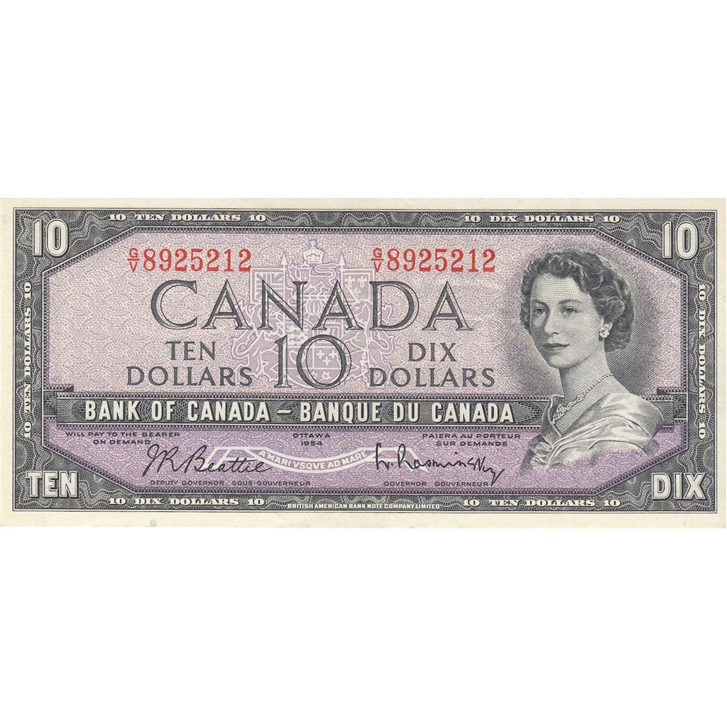 BC-40b 1954 Canada $10 Beattie-Rasminsky, G/V, VF-EF (VF30)