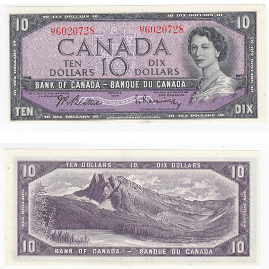 BC-40b 1954 Canada $10 Beattie-Rasminsky, H/T, Almost Uncirculated (AU50)