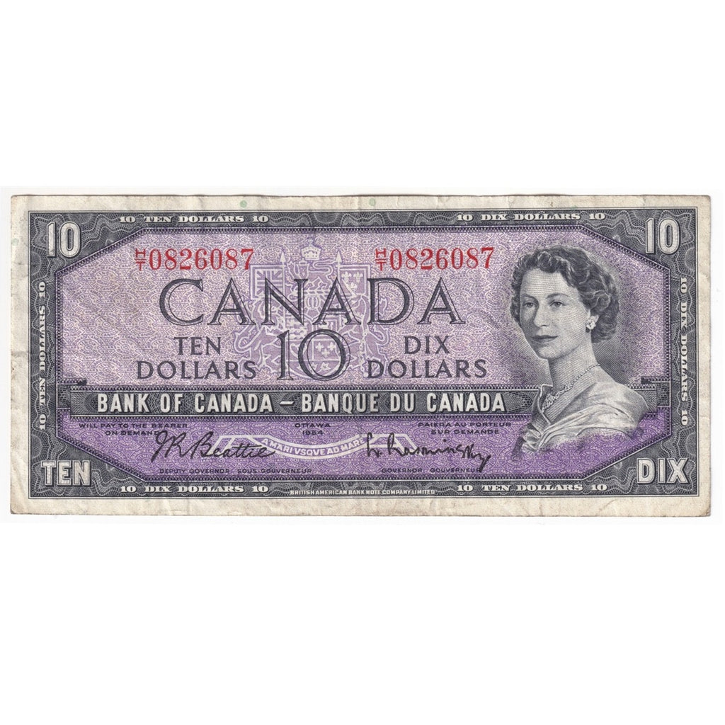 BC-40b 1954 Canada $10 Beattie-Rasminsky, H/T, VF