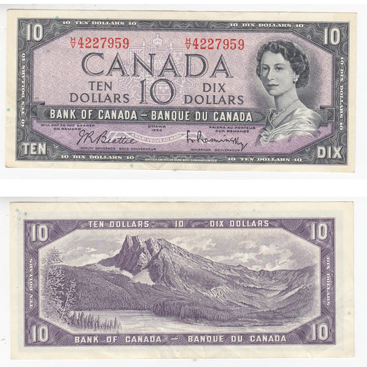 BC-40b 1954 Canada $10 Beattie-Rasminsky, H/V, Almost Uncirculated (AU50)