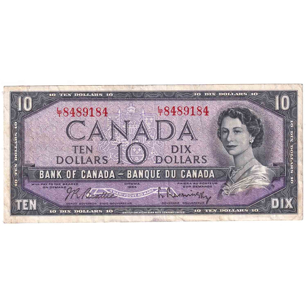 BC-40b 1954 Canada $10 Beattie-Rasminsky, L/T, Very Fine (VF20)