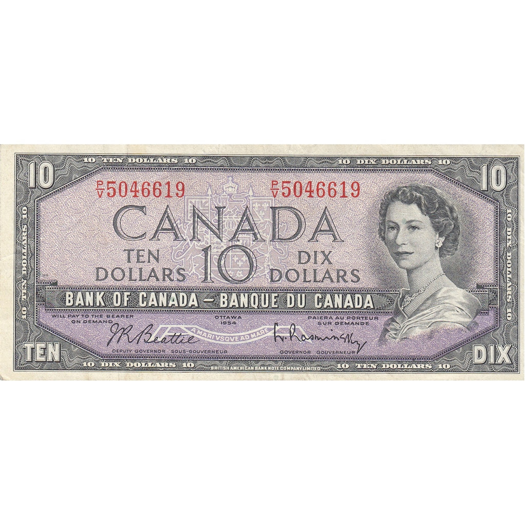 BC-40b 1954 Canada $10 Beattie-Rasminsky, P/V, VF