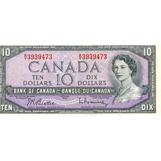 BC-40b 1954 Canada $10 Beattie-Rasminsky, R/V, EF