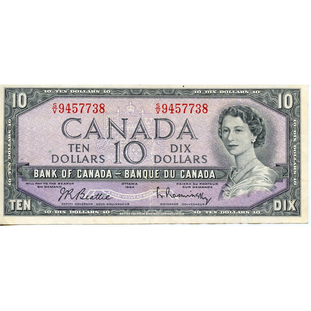 BC-40b 1954 Canada $10 Beattie-Rasminsky, S/V, Very Fine (VF20)
