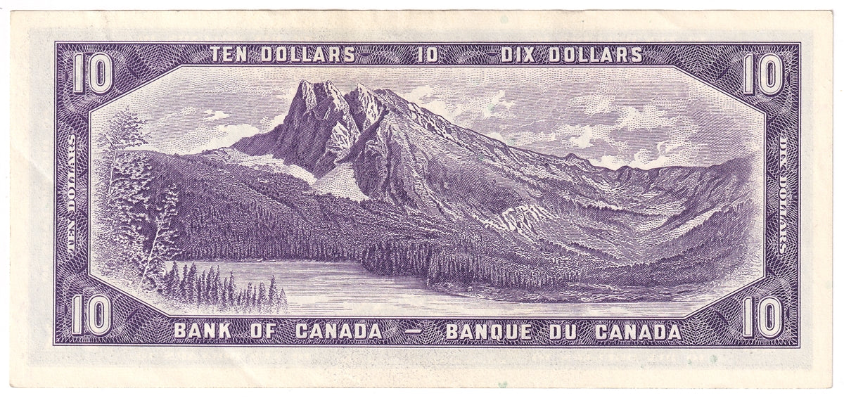 BC-40b 1954 Canada $10 Beattie-Rasminsky, X/T, Almost Uncirculated (AU50)