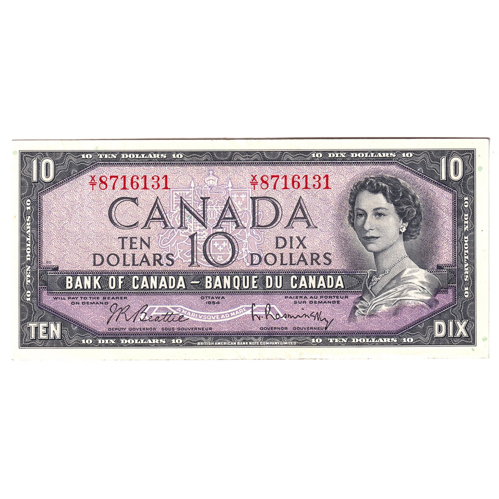 BC-40b 1954 Canada $10 Beattie-Rasminsky, X/T, Extra Fine (EF40)