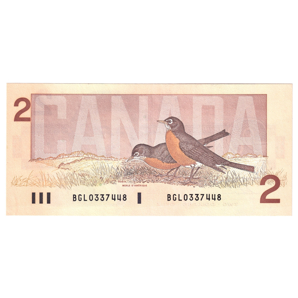 BC-55b 1986 Canada $2 Thiessen-Crow, BGL, Almost Uncirculated (AU50)