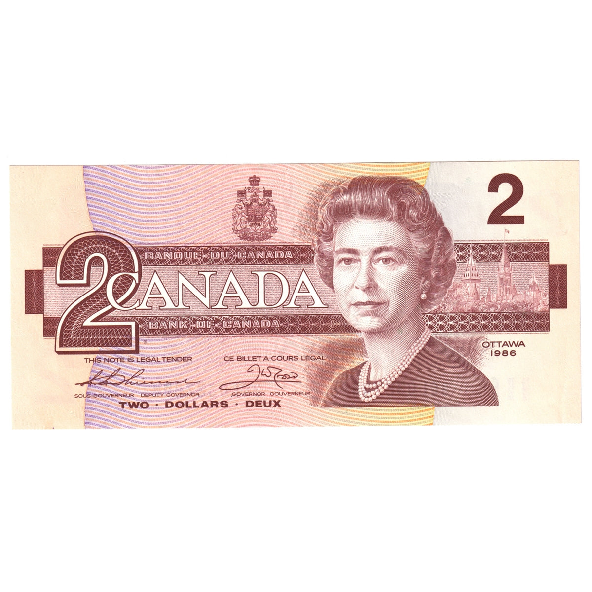 BC-55b 1986 Canada $2 Thiessen-Crow, BGL, Almost Uncirculated (AU50)