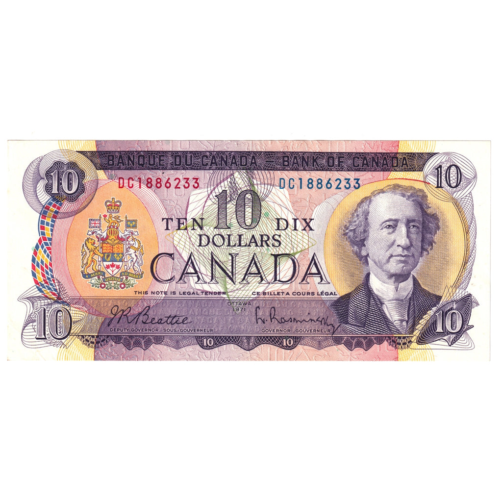 BC-49a 1971 Canada $10 Beattie-Rasminsky, DC, AU-UNC (AU55)