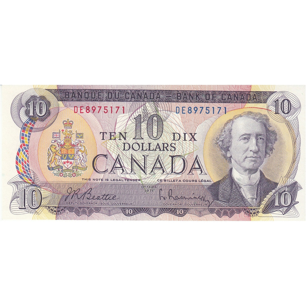 BC-49a 1971 Canada $10 Beattie-Rasminsky, DE, Choice Uncirculated (CUNC63)