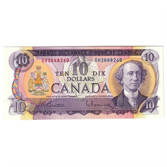 BC-49a 1971 Canada $10 Beattie-Rasminsky, DH, Almost Uncirculated (AU50)