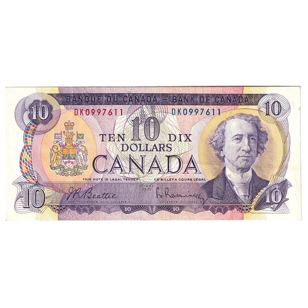 BC-49a 1971 Canada $10 Beattie-Rasminsky, DK, CIRC
