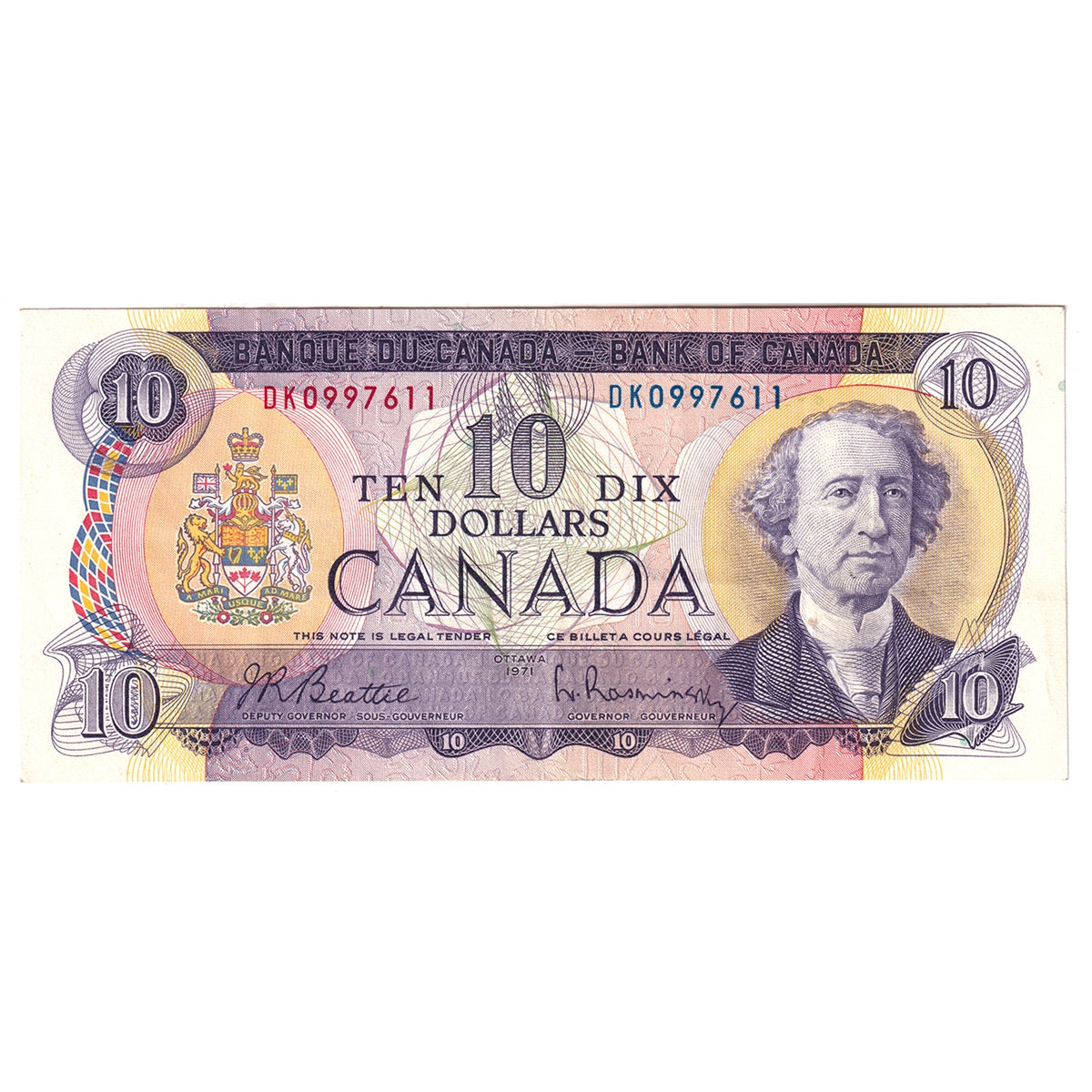 BC-49a 1971 Canada $10 Beattie-Rasminsky, DK, CIRC