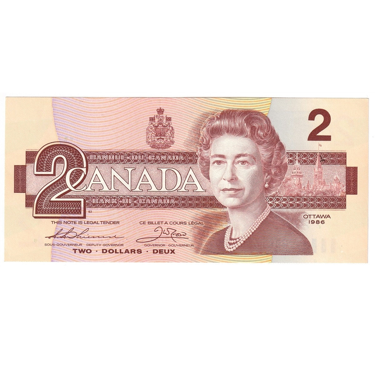BC-55b 1986 Canada $2 Thiessen-Crow, BBL, AU-UNC (AU55)