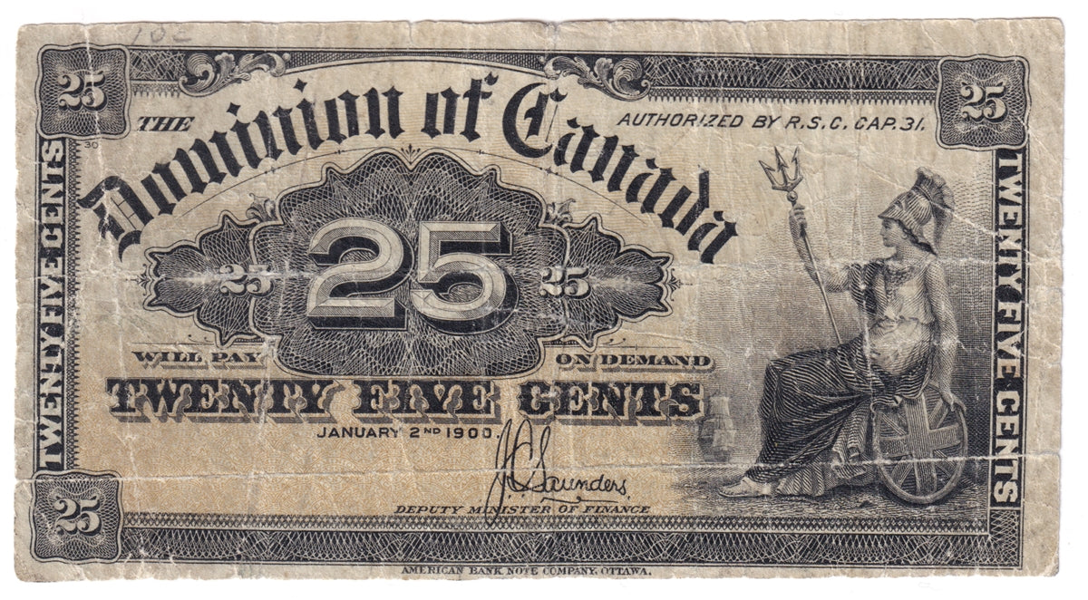 DC-15c 1900 Dominion 25 cent Shinplaster Saunders, CIRC