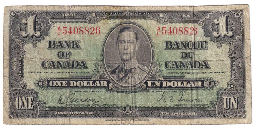 BC-21c 1937 Canada $1 Gordon-Towers, A/L, CIRC