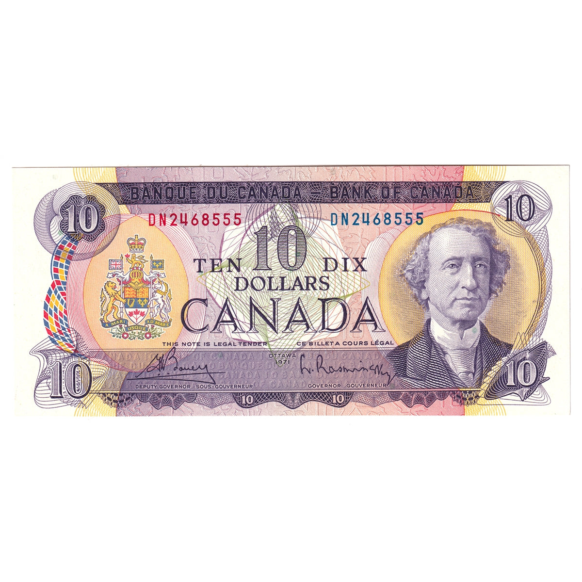 BC-49b 1971 Canada $10 Bouey-Rasminsky, DN, AU-UNC (AU55)