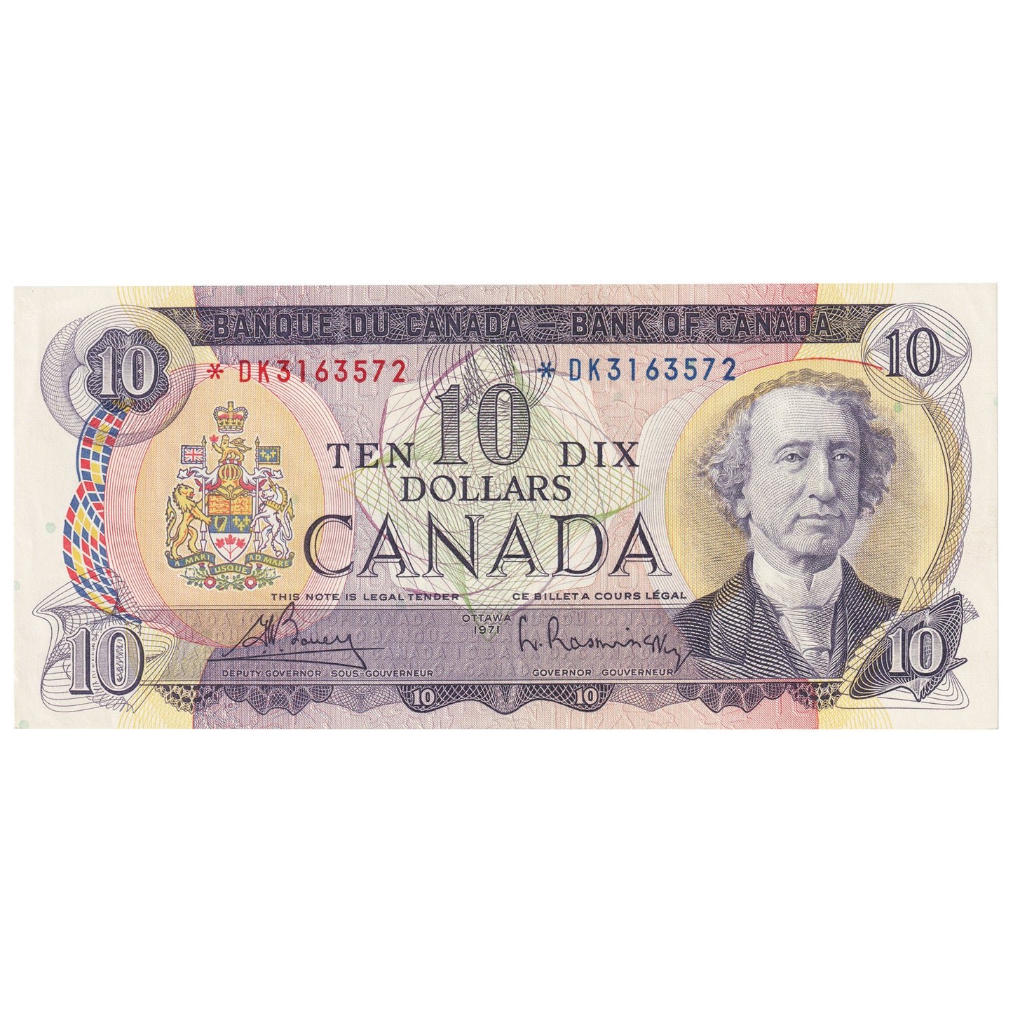 BC-49bA 1971 Canada $10 Bouey-Rasminsky, *DK, Almost Uncirculated (AU50)