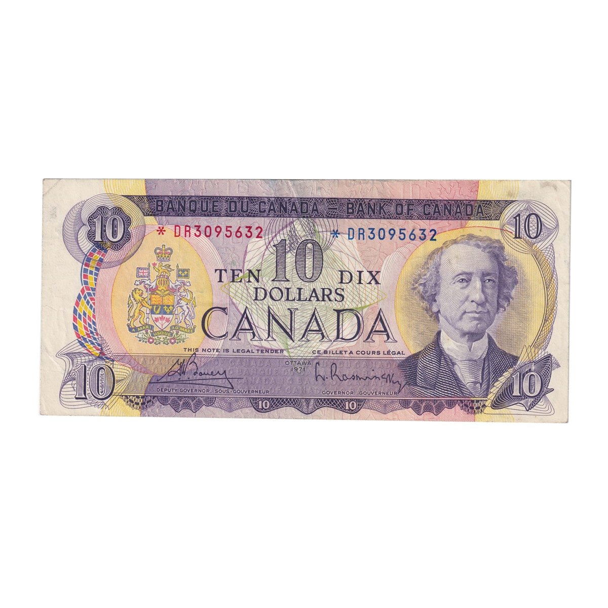 BC-49bA 1971 Canada $10 Bouey-Rasminsky, *DR, Very Fine (VF20)