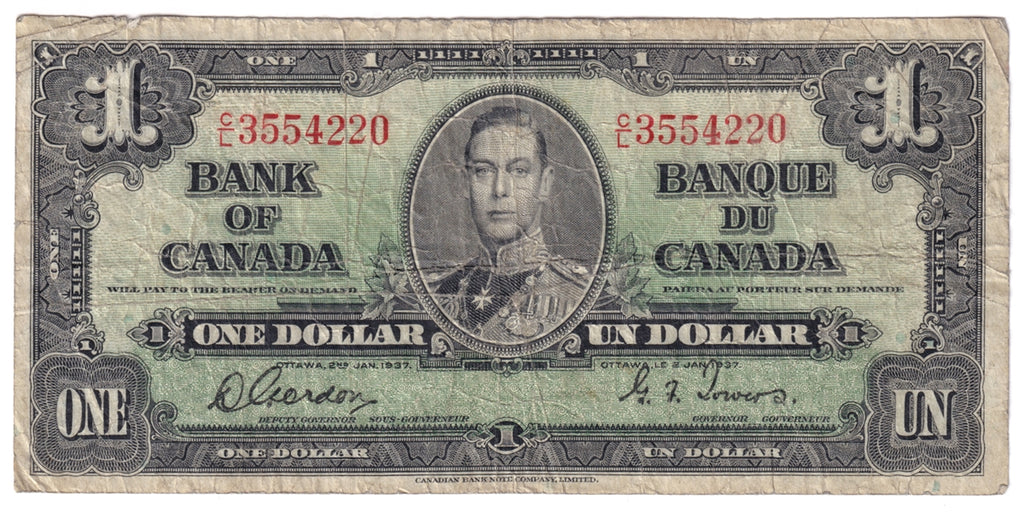BC-21c 1937 Canada $1 Gordon-Towers, C/L, CIRC
