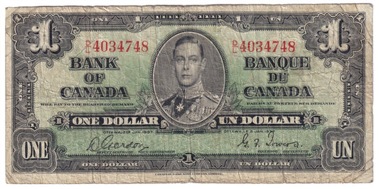 BC-21c 1937 Canada $1 Gordon-Towers, D/L, CIRC