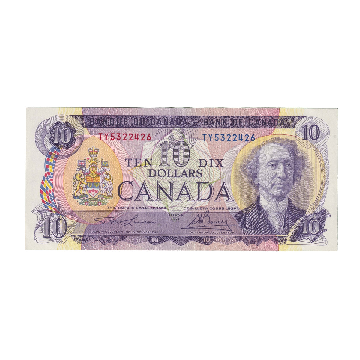 BC-49c 1971 Canada $10 Lawson-Bouey, TY, Almost Uncirculated (AU50)