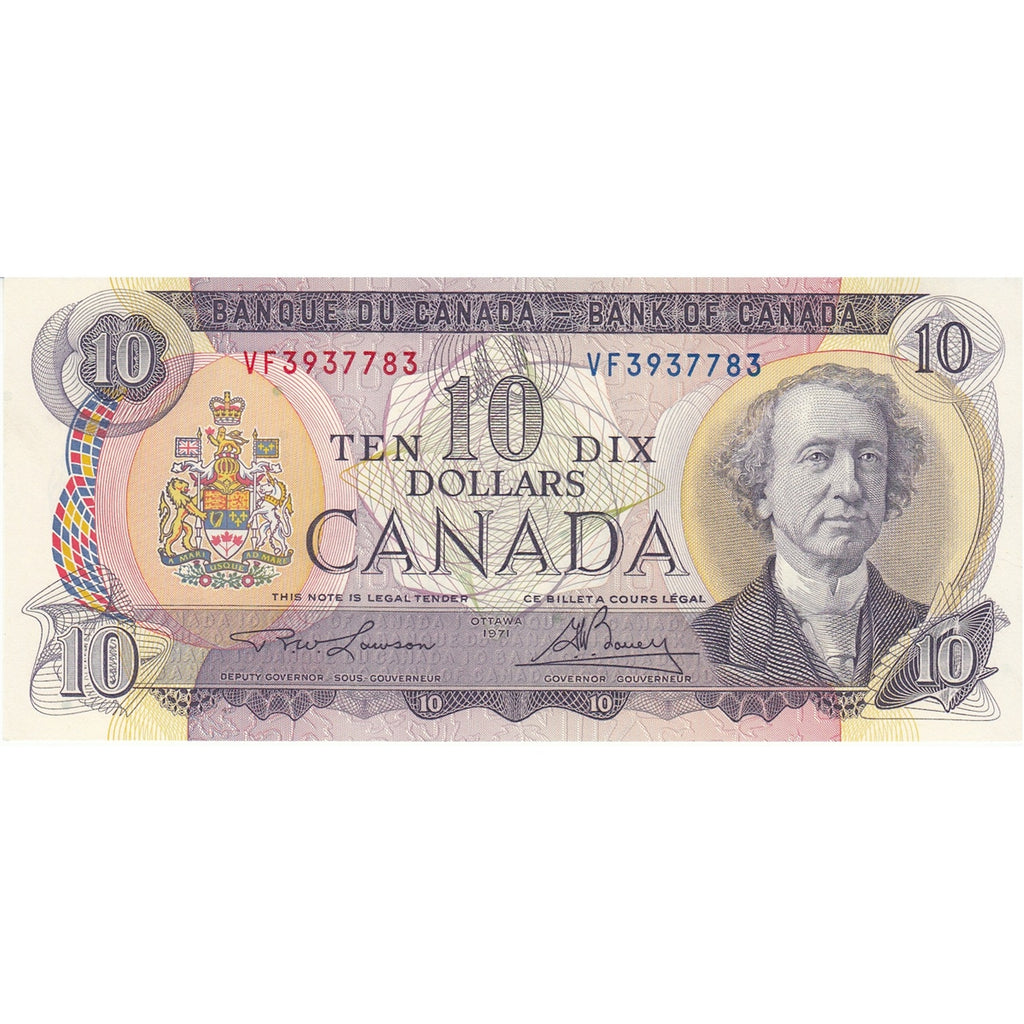 BC-49c 1971 Canada $10 Lawson-Bouey, Very Fine (VF20), Choice Uncirculated (CUNC63)