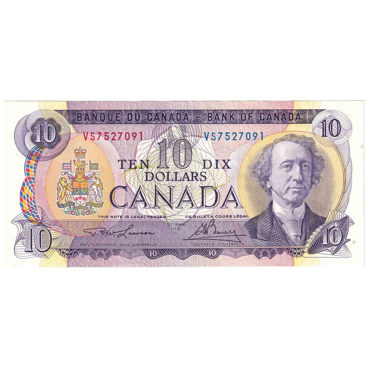 BC-49c 1971 Canada $10 Lawson-Bouey, VS, Almost Uncirculated (AU50)