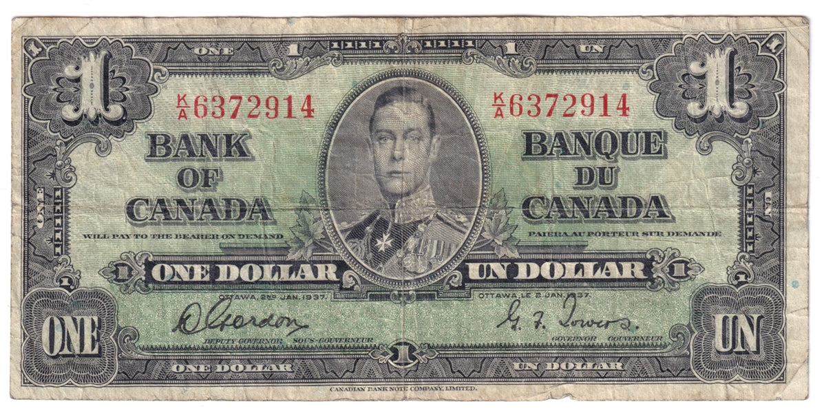 BC-21c 1937 Canada $1 Gordon-Towers, K/A, CIRC