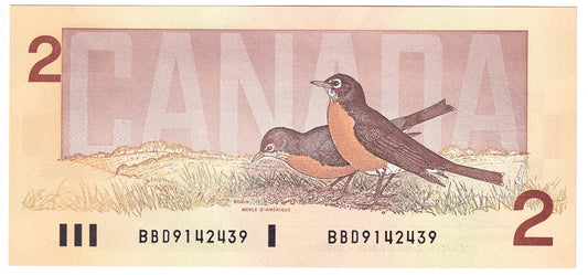 BC-55b 1986 Canada $2 Thiessen-Crow, BBD, Choice Uncirculated (CUNC63)