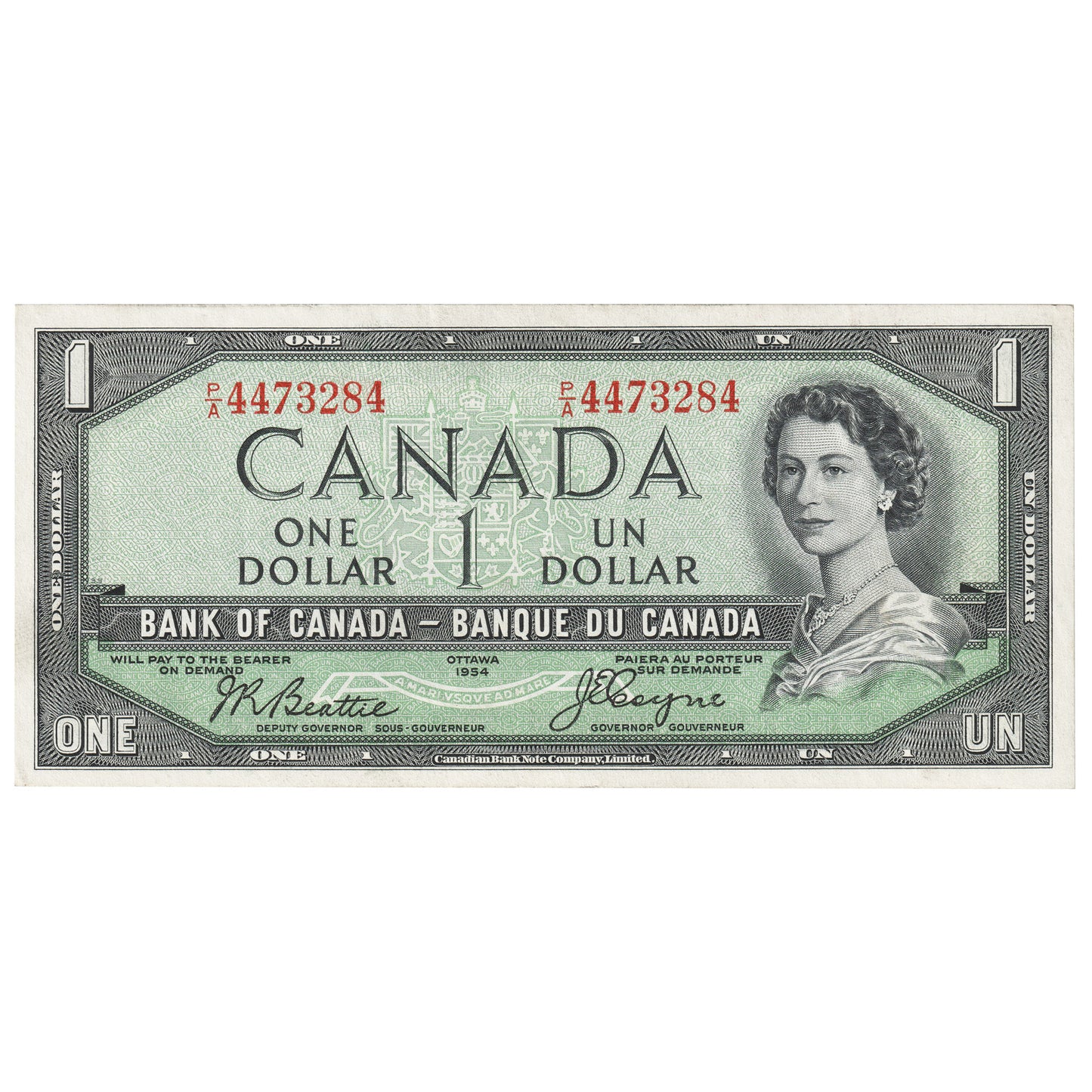 BC-29b 1954 Canada $1 Beattie-Coyne, Devil's Face, P/A, EF