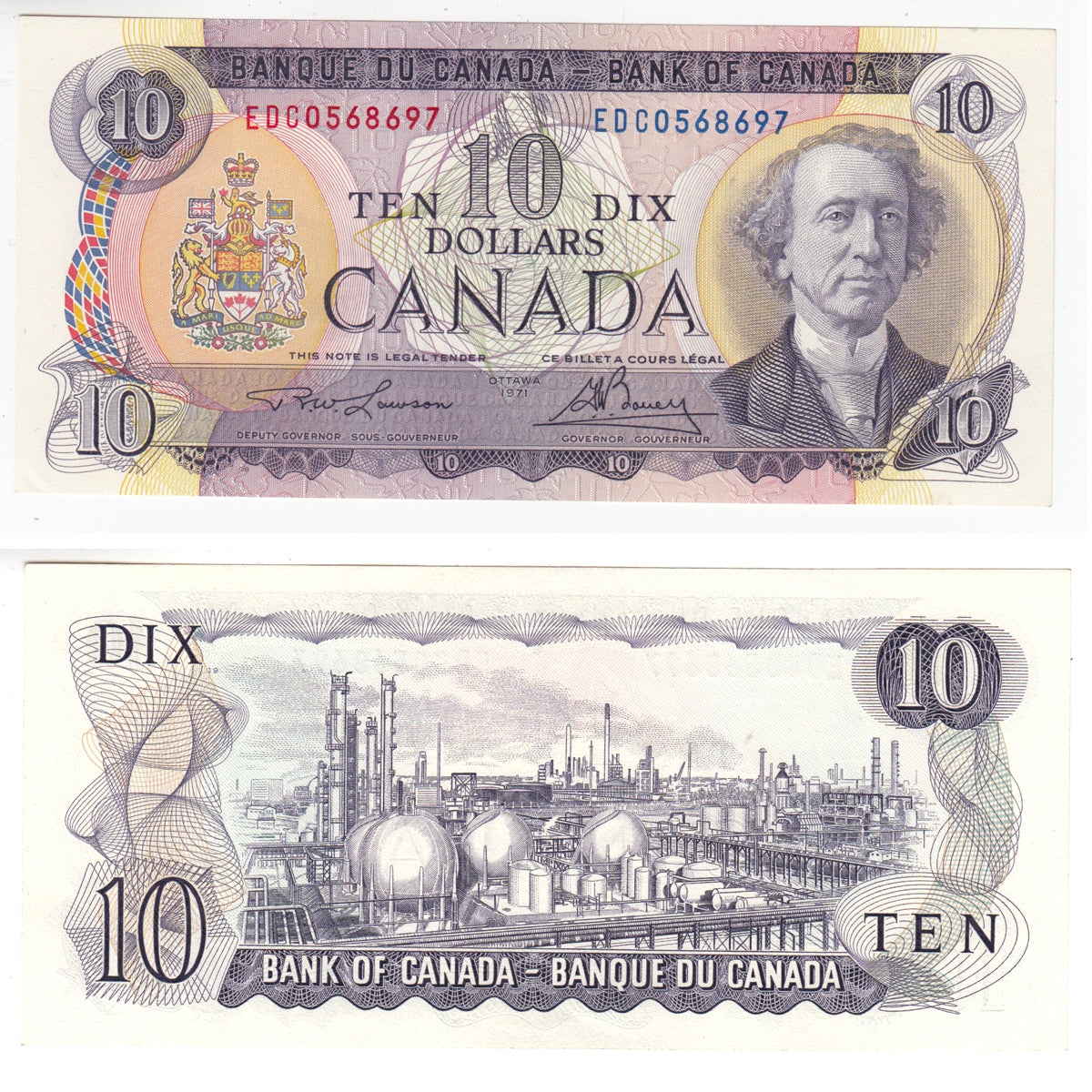 BC-49c-i 1971 Canada $10 Lawson-Bouey, EDC, Choice Uncirculated (CUNC63)