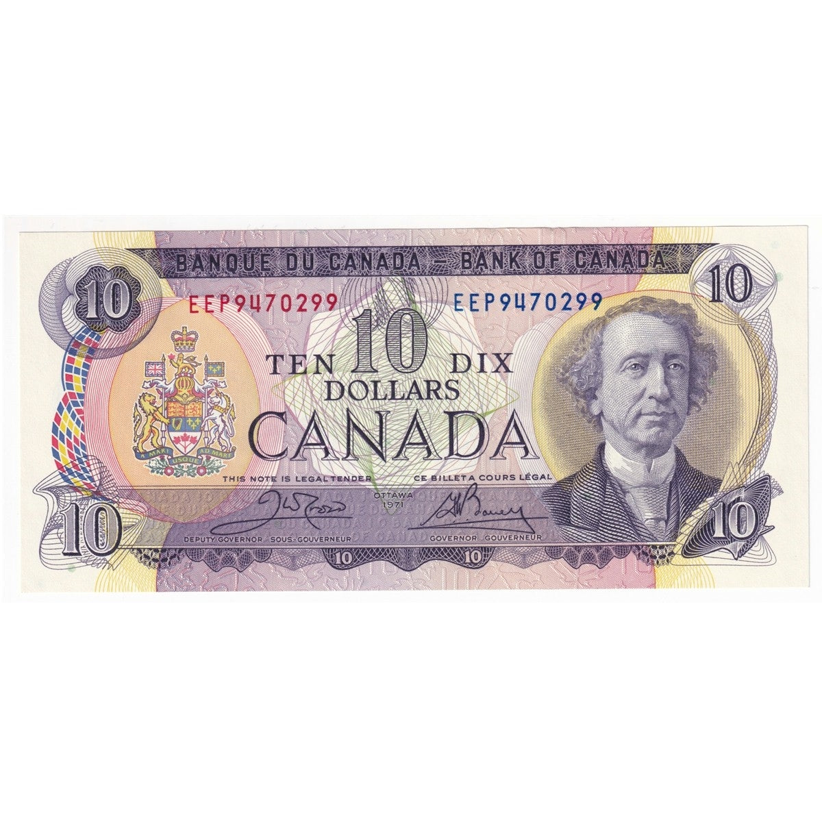 BC-49d 1971 Canada $10 Crow-Bouey, EEP, AU-UNC (AU55)