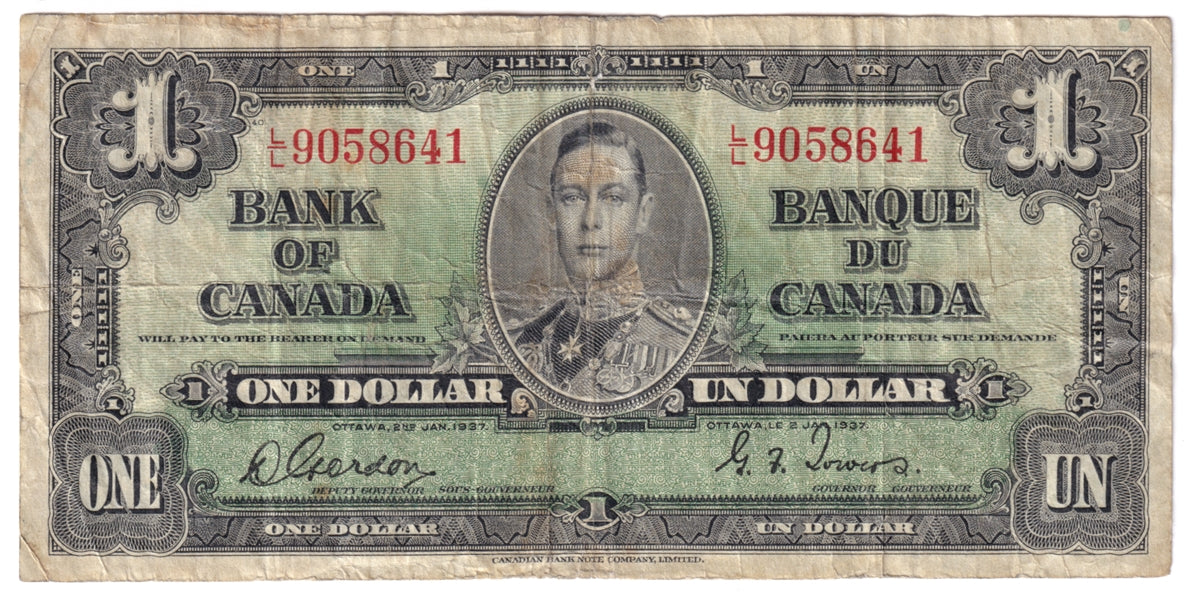 BC-21c 1937 Canada $1 Gordon-Towers, L/L, CIRC
